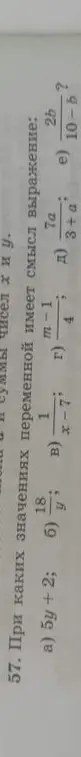 Определи, при каких значениях переменных выражения имеют смысл: 5y + 2