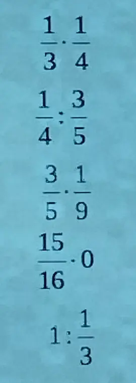 Реши примеры с дробями: 1/3 * 1/4