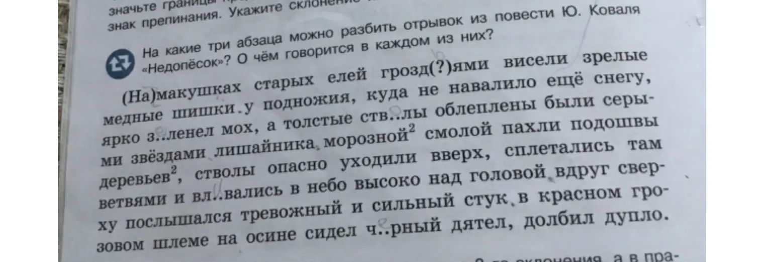 На какие три абзаца ты можешь разбить отрывок из повести Ю. Коваля «Недопёсок» и о чём говорится в каждом из них?