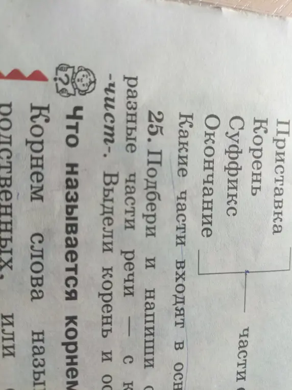 Какие части входят в основу слова?