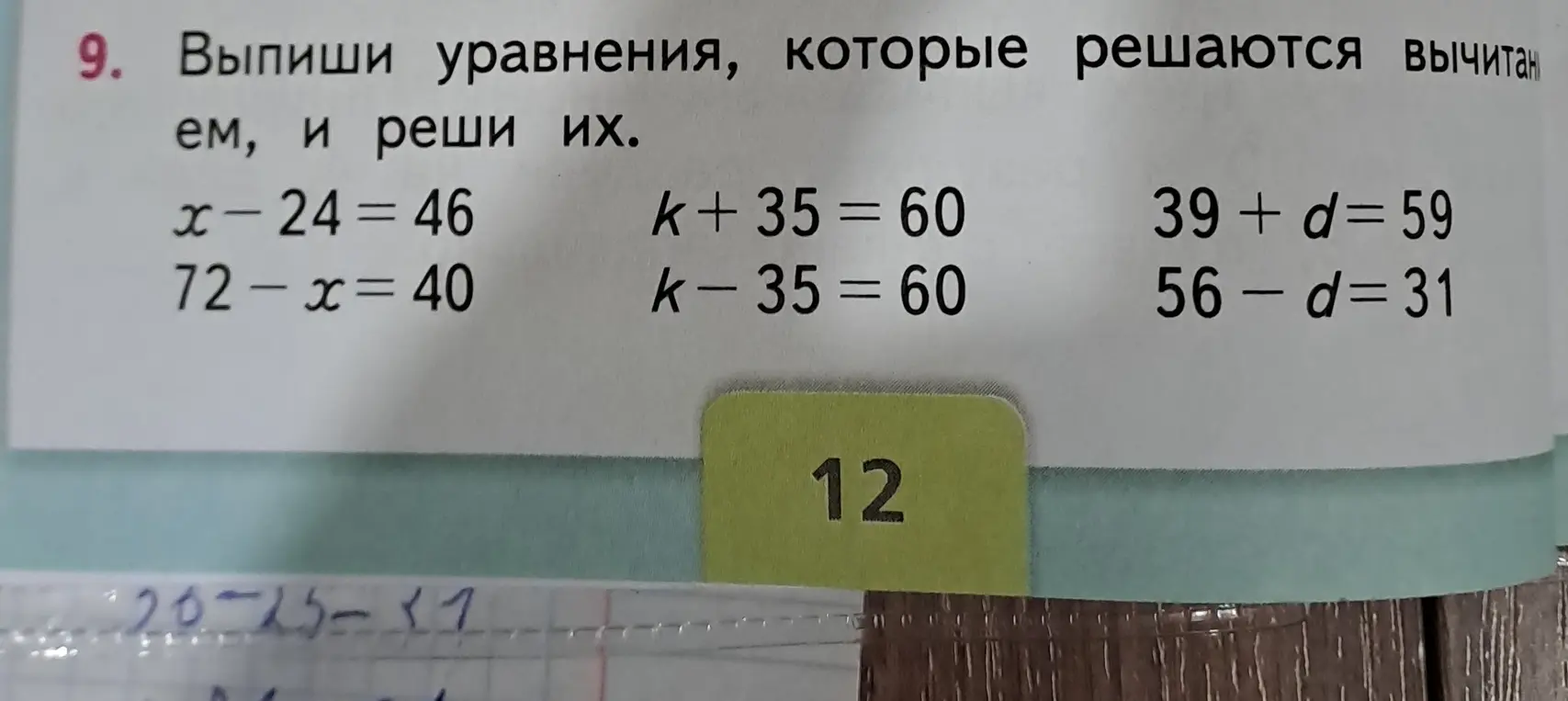 Выпиши уравнения, которые решаются вычитанием, и реши уравнение x-24 = 46.