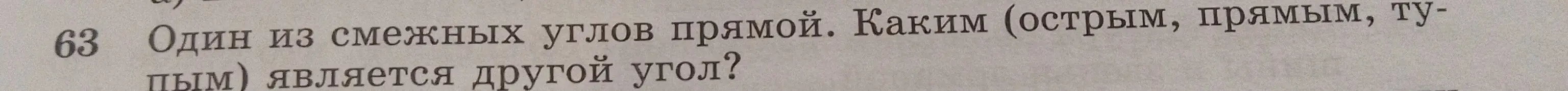 Определи, каким является другой угол, если один из смежных углов прямой.