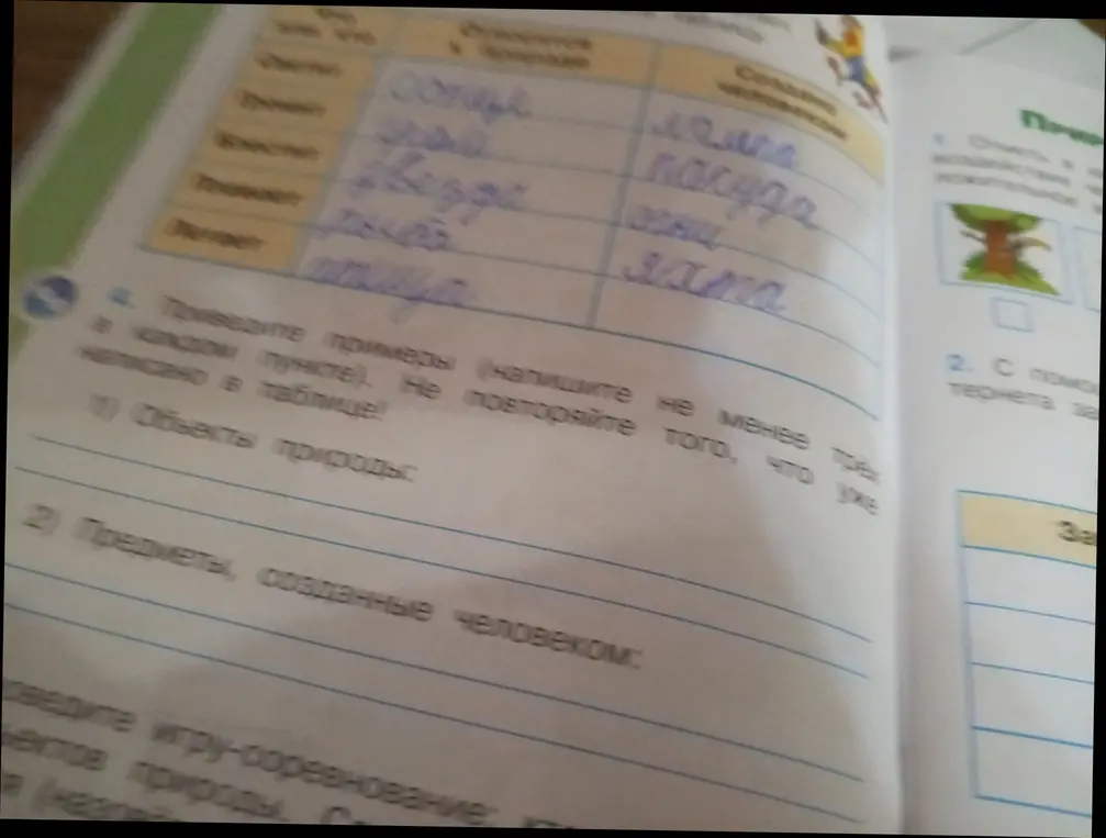 Приведи примеры объектов природы и предметов, созданных человеком