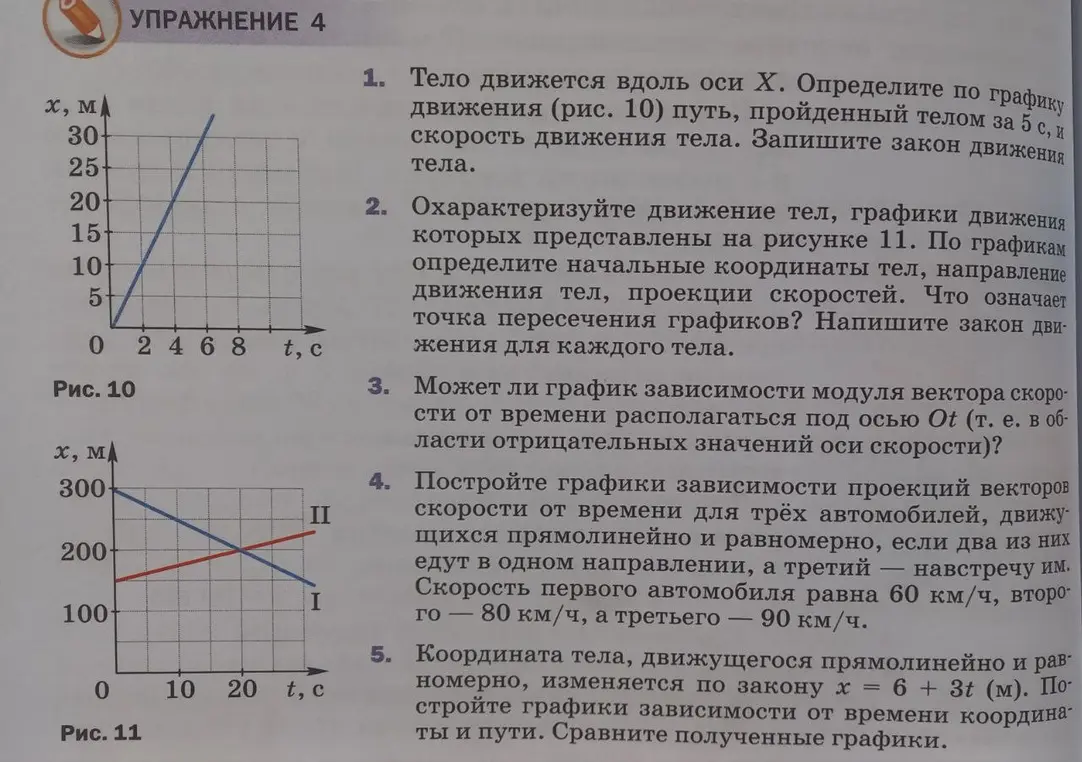 Объясни, как решить задачи 1-5 из упражнения 4 по физике.