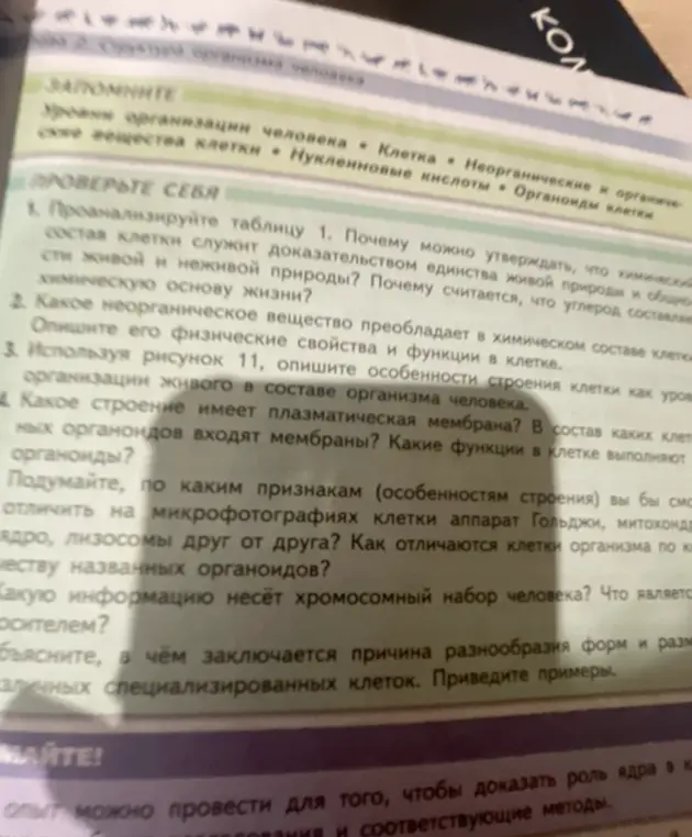 Проанализируй таблицу 1. Почему можно утверждать, что химический состав клетки служит доказательством единства живой природы и общности живой и неживой природы?