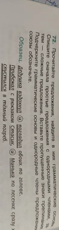 Выполни синтаксический разбор предложения "Прибежал с рюкзаком Стасик, и Минька по лесенке сразу ж спустился в тёмный погреб".