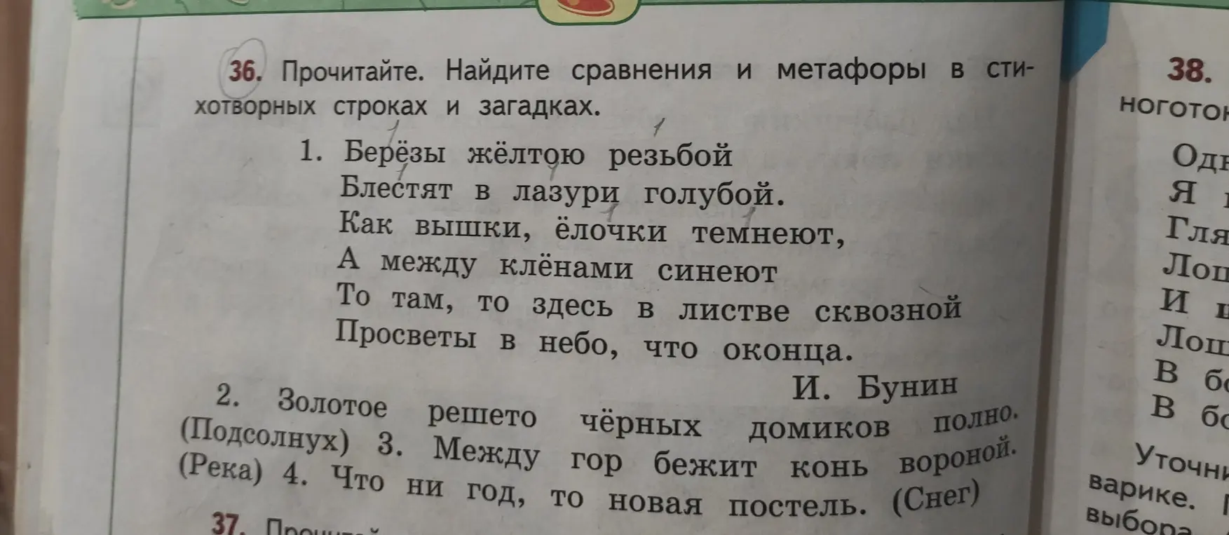 Найди сравнения и метафоры в стихотворных строках и загадках