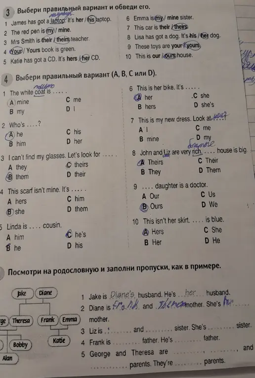 Ты просишь меня выбрать правильный вариант из предложенных и обвести его в упражнениях на английском языке
