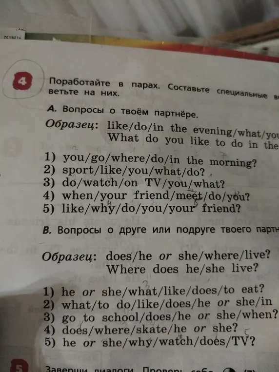 Составь вопросы на английском языке, используя слова из задания 4