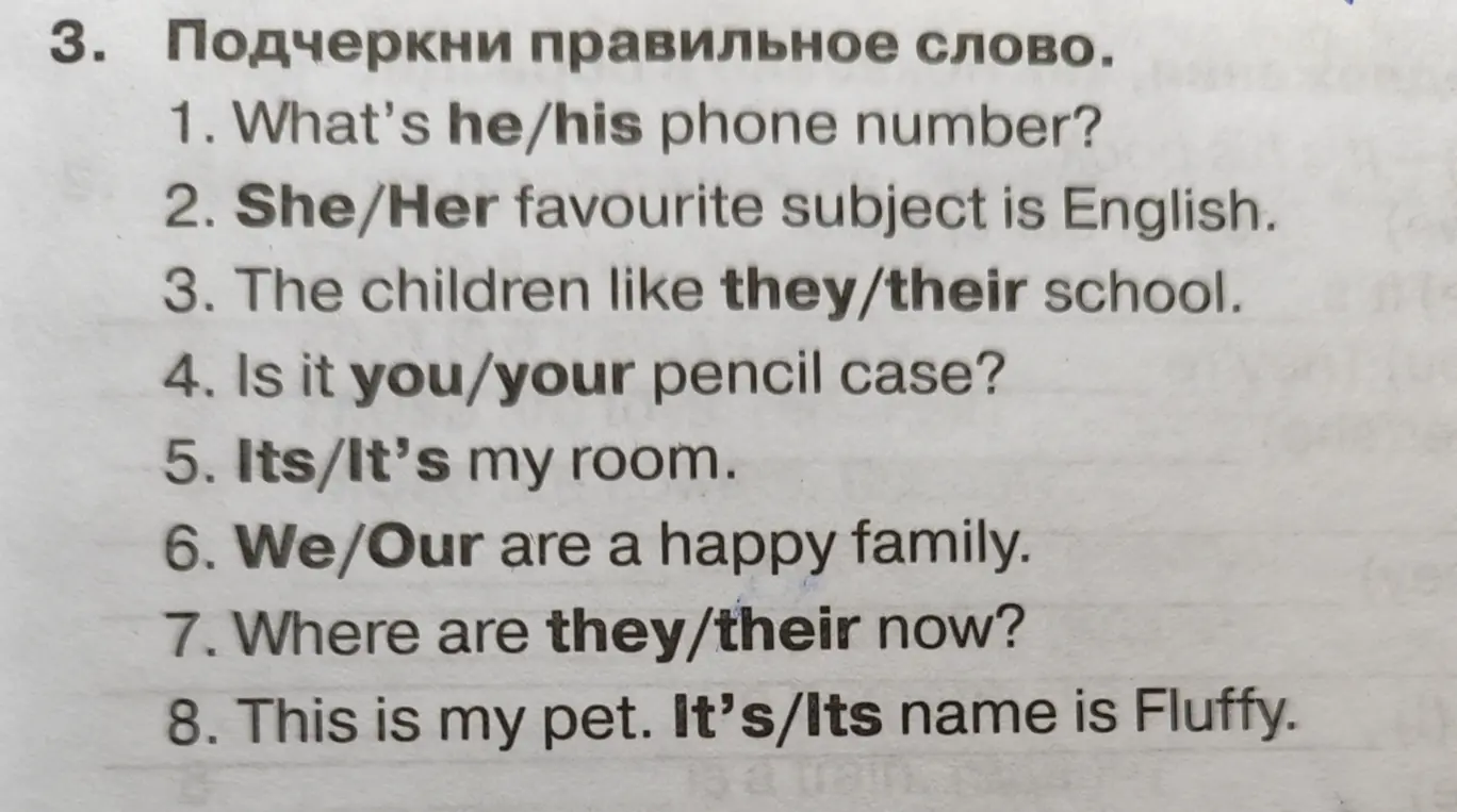 Подчеркни правильное слово в предложении 'What's he/his phone number?'