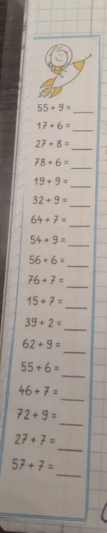 Помоги решить примеры на сложение: 55+9=