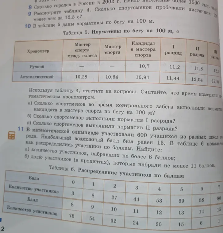 Реши задачу по таблице: a) сколько спортсменов выполнили норматив кандидата в мастера спорта по бегу на 100 м?