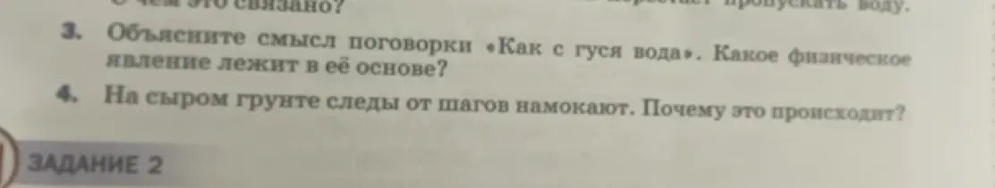 Объясни смысл поговорки «Как с гуся вода» и какое физическое явление лежит в её основе.