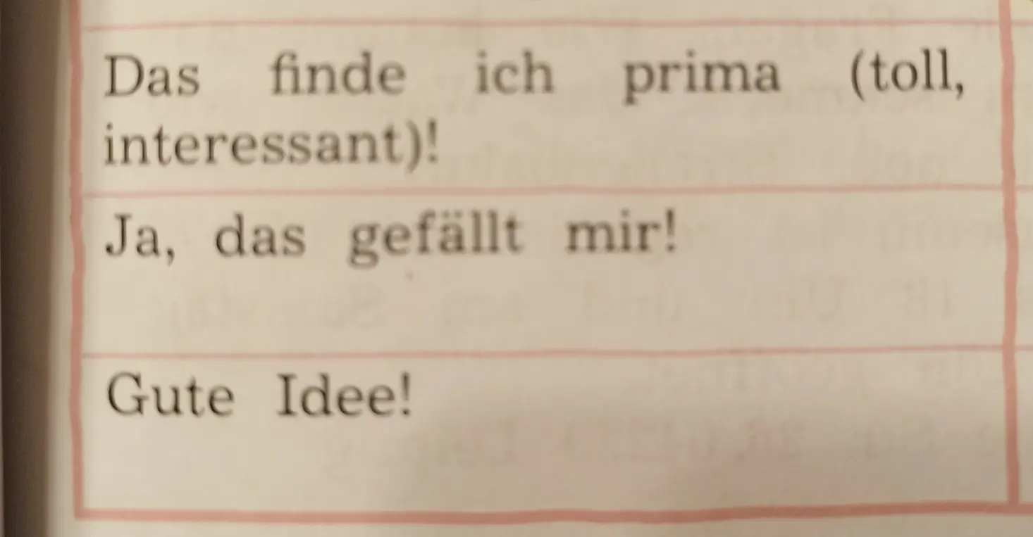 Переведи фразы с немецкого языка на русский: Das finde ich prima (toll, interessant)!, Ja, das gefällt mir!, Gute Idee!