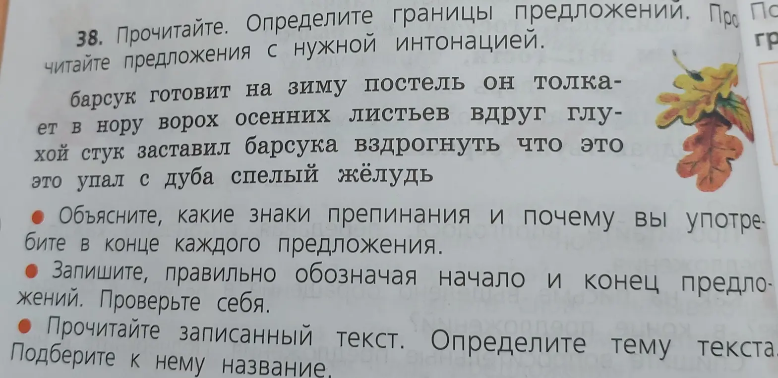 Объясни, какие знаки препинания нужно употребить в конце каждого предложения в тексте про барсука.