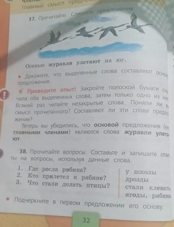 Составь ответы на вопросы, используя данные слова: 1. Где росла рябина?