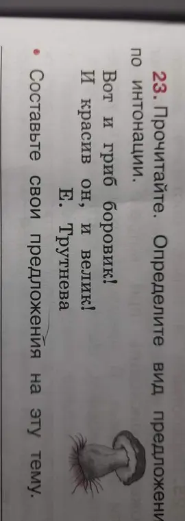 Составь свои предложения на тему текста 'Вот и гриб боровик! И красив он, и велик!'