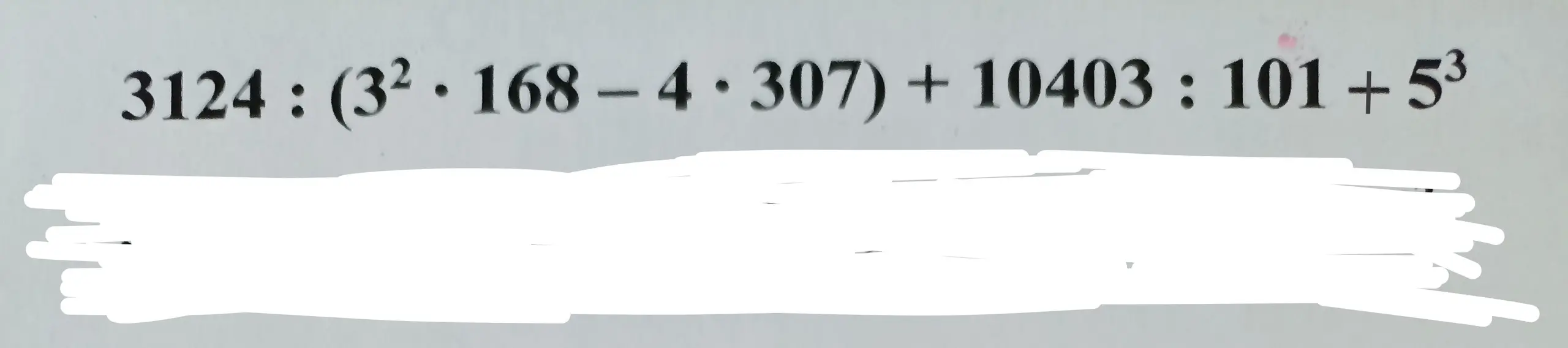 Вычисли значение выражения 3124 : (3² * 168 - 4 * 307) + 10403 : 101 + 5³