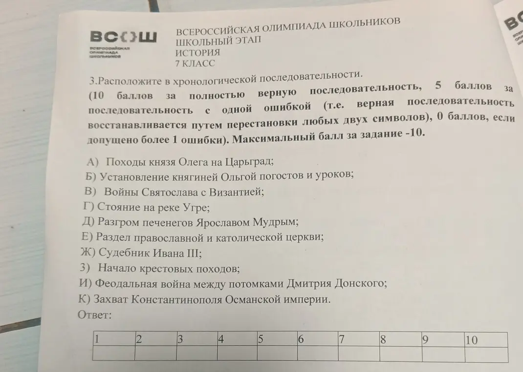 Расположи события в хронологическом порядке