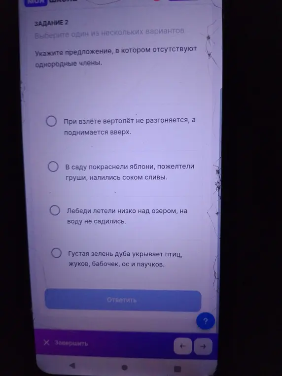 Укажи предложение, в котором отсутствуют однородные члены