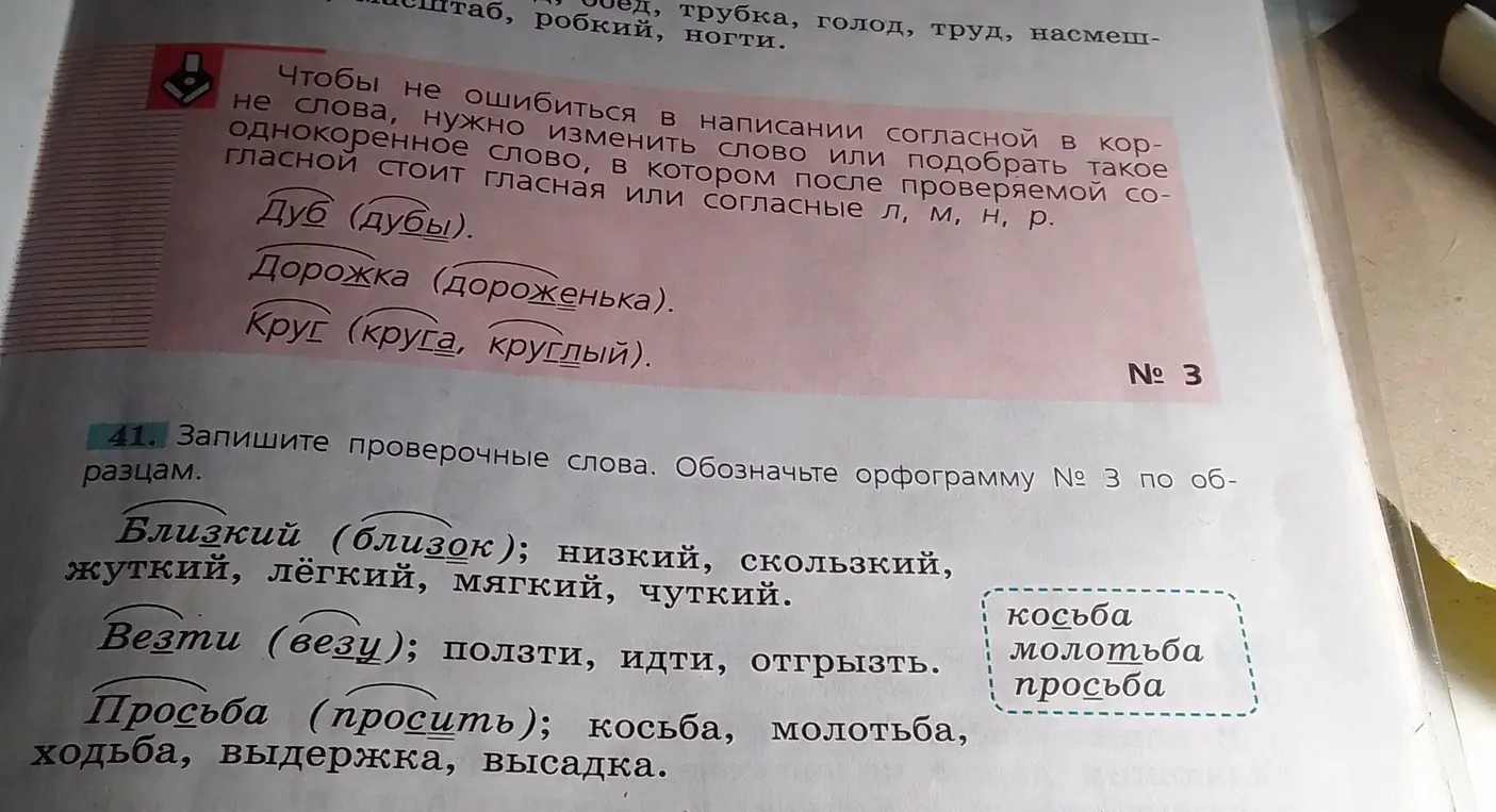 Запиши проверочные слова и обозначь орфограмму № 3 по образцам