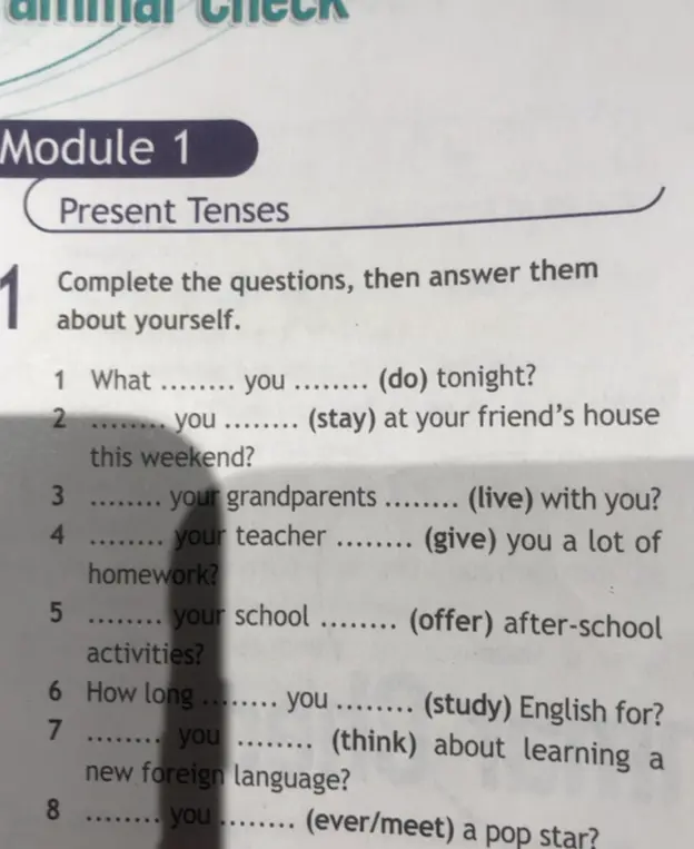 Можешь ли ты помочь мне заполнить вопросы, используя present tenses?