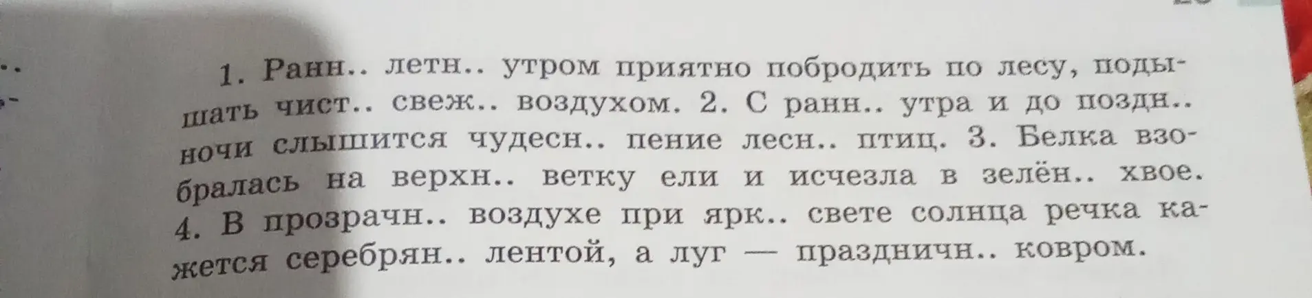 Ты просишь меня вставить пропущенные буквы в окончаниях прилагательных в тексте