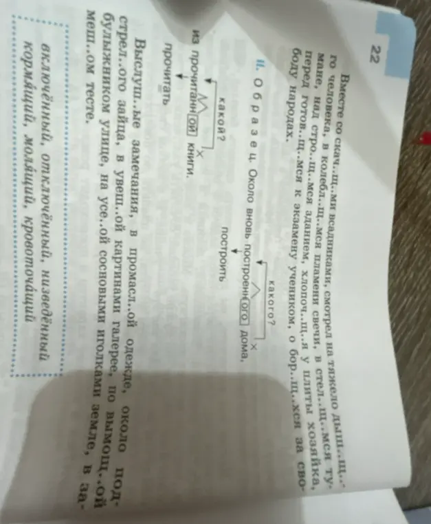 Опиши словосочетание построенное по схеме причастие + существительное, объясни написание суффикса и окончания причастия