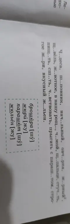 Ты просишь сказать, какую букву нужно вставить в начале слов: брошюра, жюри, парашют, жюльен.
