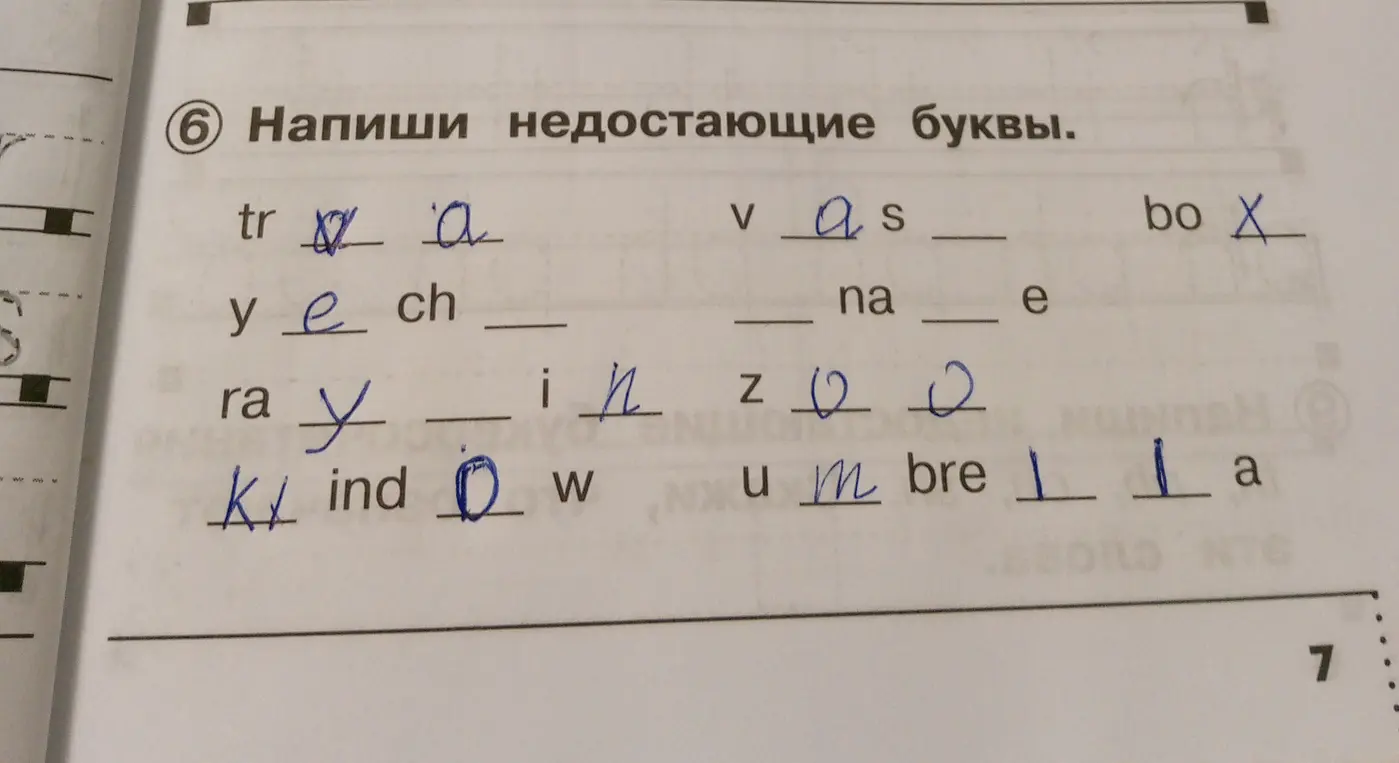 Заполни недостающие буквы в словах.