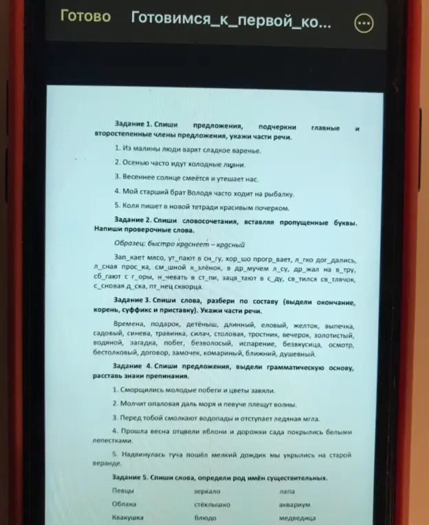 Выполни задания по русскому языку: спиши предложения, подчеркни главные и второстепенные члены предложения, укажи части речи, вставь пропущенные буквы и укажи проверочные слова, разбери слова по составу, выдели грамматическую основу, расставь знаки препинания, определи род имён существительных