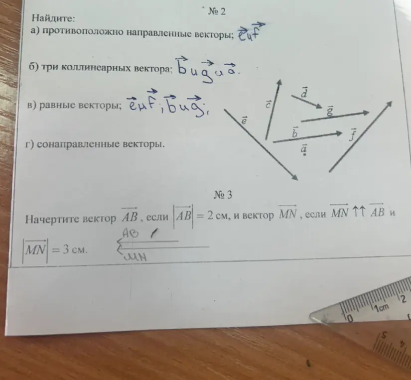 Можешь ли ты начертить вектор AB длиной 2 см, и вектор MN, если MN сонаправлен с AB и MN = 3 см
