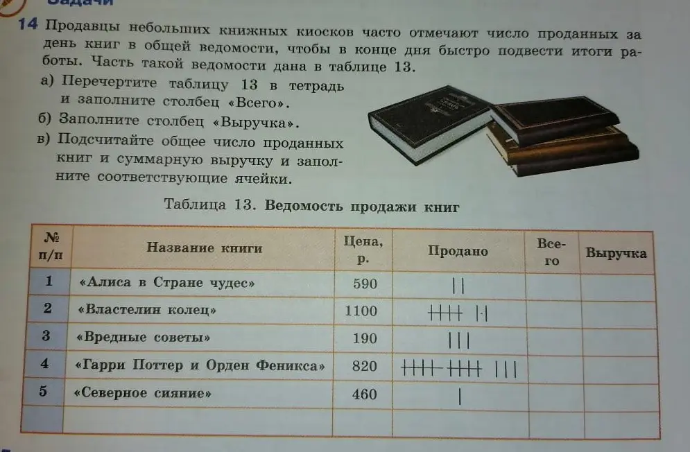 Ты просишь заполнить таблицу: перечертить таблицу 13 в тетрадь и заполнить столбец «Всего».