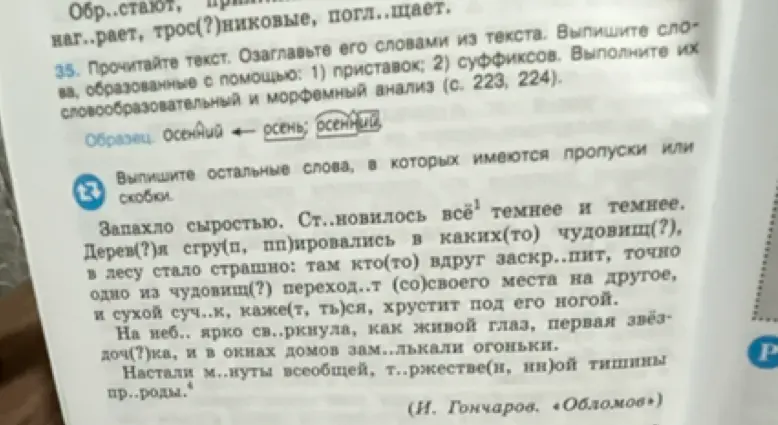 Ты просишь меня выписать слова с пропусками или в скобках из текста.