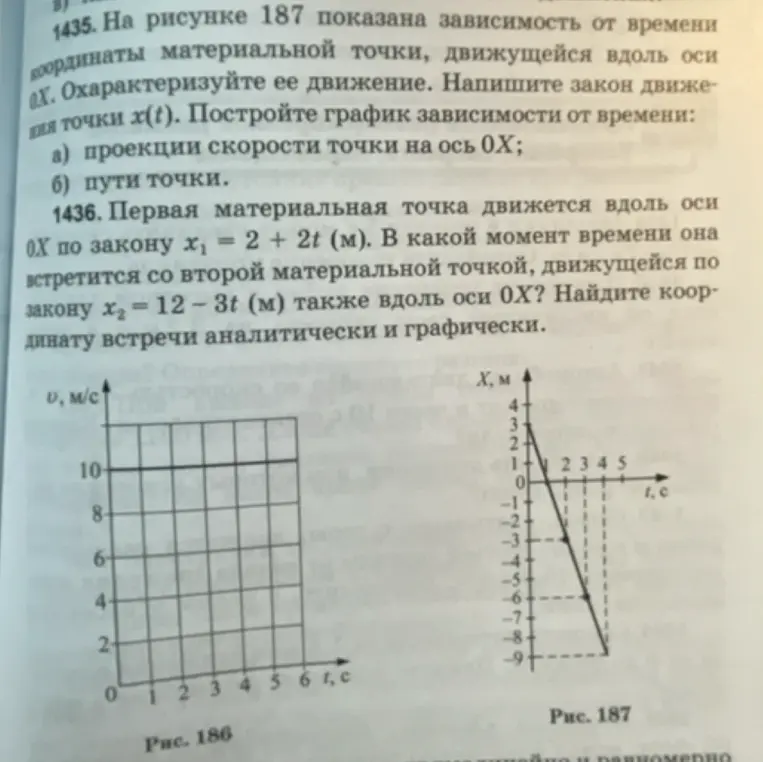Охарактеризуй движение материальной точки, напиши закон движения точки x(t) и построй график зависимости от времени проекции скорости точки на ось 0X.