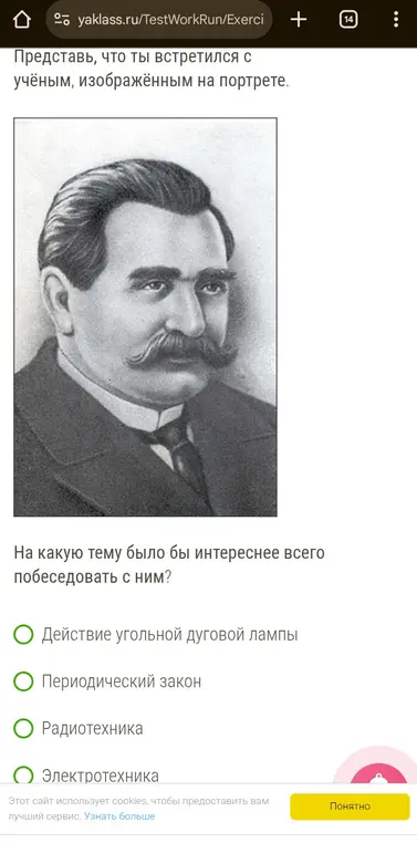 На какую тему тебе было бы интереснее всего побеседовать с учёным, изображённым на портрете?
