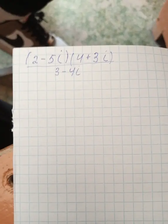 Помоги мне решить пример: (2-5i)(4+3i) / (3-4i)