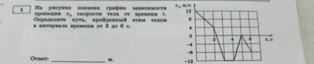 Определи путь, пройденный телом в интервале времени от 3 до 6 с.