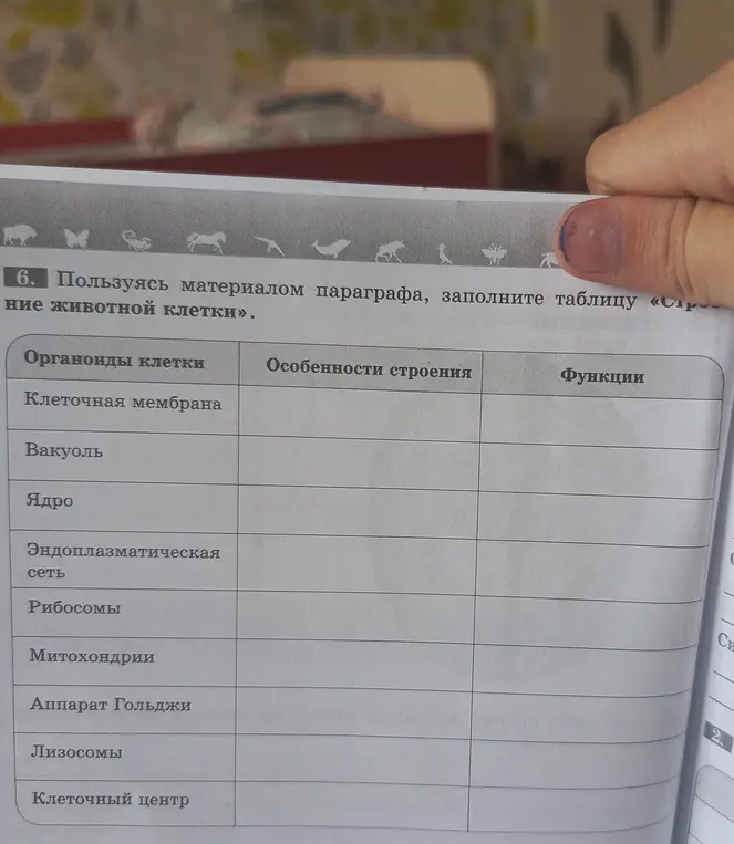 Заполни таблицу "Строение животной клетки", используя материал параграфа