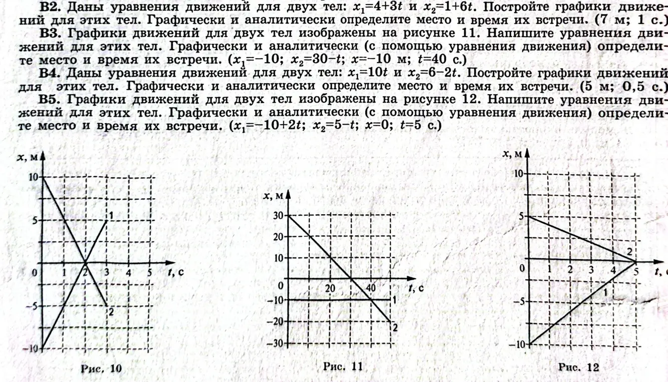 Можешь решить задачи B2, B3, B4 и B5 по физике, где требуется определить место и время встречи двух тел?
