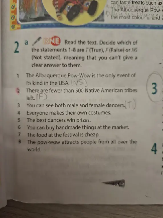 Определи, какие из утверждений 1-8 верны (T), ложны (F) или не указаны (NS).