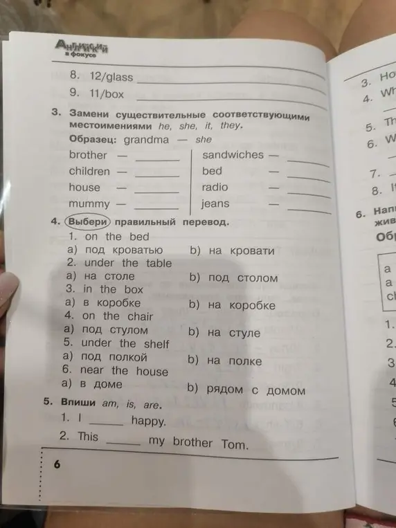 Замени существительные соответствующими местоимениями he, she, it, they в задании 3.