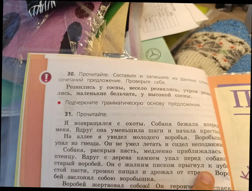 Составь и запиши из данных словосочетаний предложение и подчеркни грамматическую основу предложения.