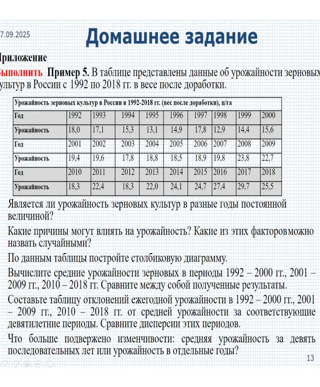 Мне нужно ответить на вопросы про урожайность зерновых культур в России с 1992 по 2018 гг. в таблице.