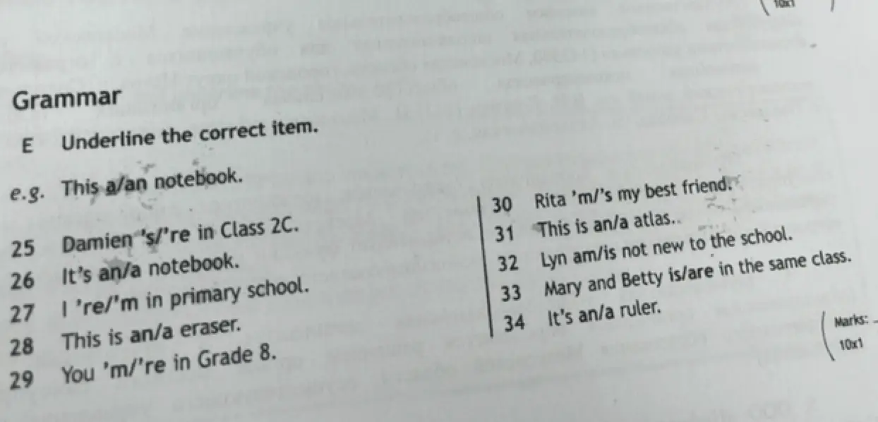 Подчеркни правильный вариант в предложении 'Damien 's/'re in Class 2C'