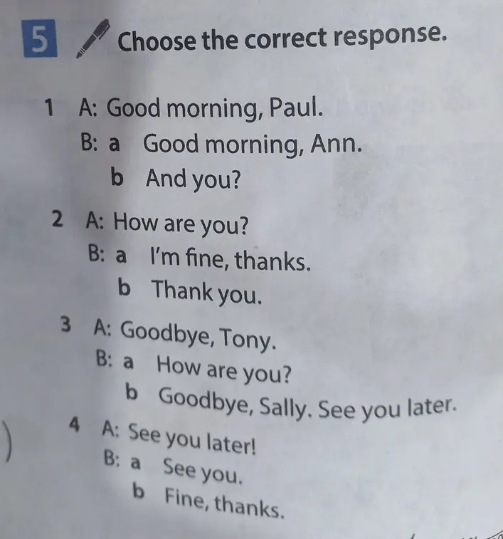 Выбери правильный ответ в заданиях по английскому языку: 1. Good morning, Paul