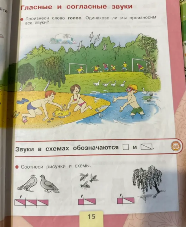 Произносим ли мы одинаково все звуки в слове 'голос'? Соотнеси рисунки и схемы.