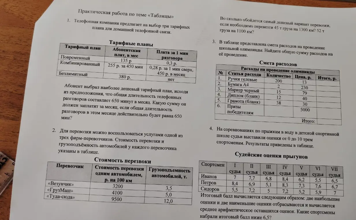 Мне нужно решить задачи 1-4 по практической работе теме «Таблицы»