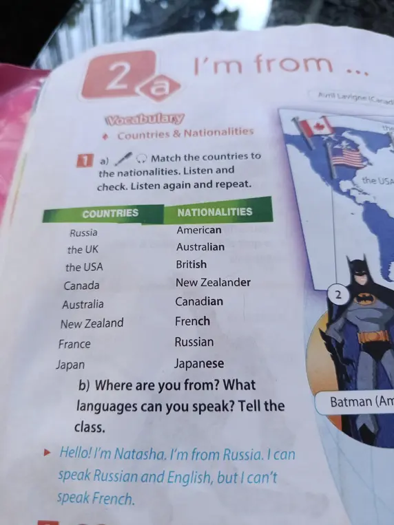 Сопоставь страны и национальности из упражнения 1 a