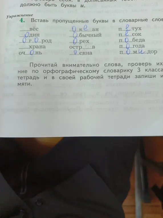 Предложи заполнить пропущенные буквы в слове 'вёс'